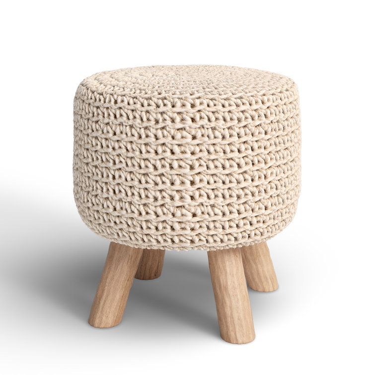 Scandinavian-Inspired Tufted Wool Pouf with Wooden Legs