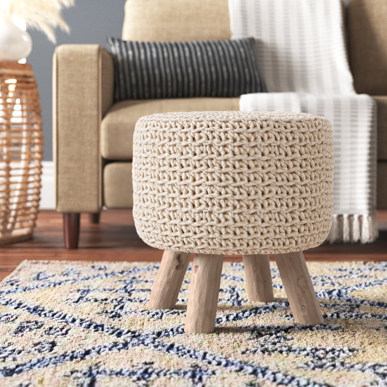Scandinavian-Inspired Tufted Wool Pouf with Wooden Legs