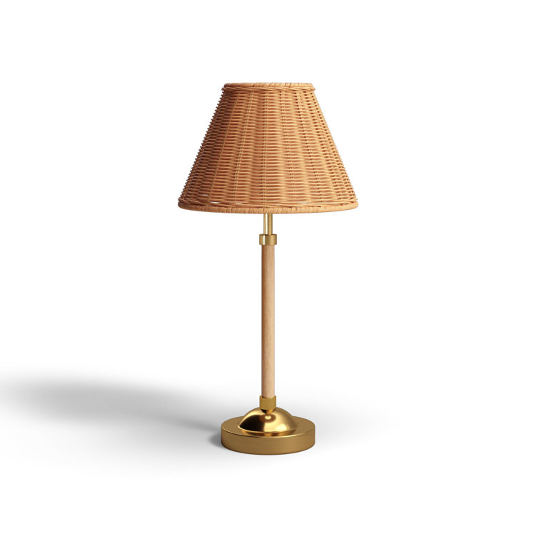 Tan Rattan Shade Gold Base Table Lamp
