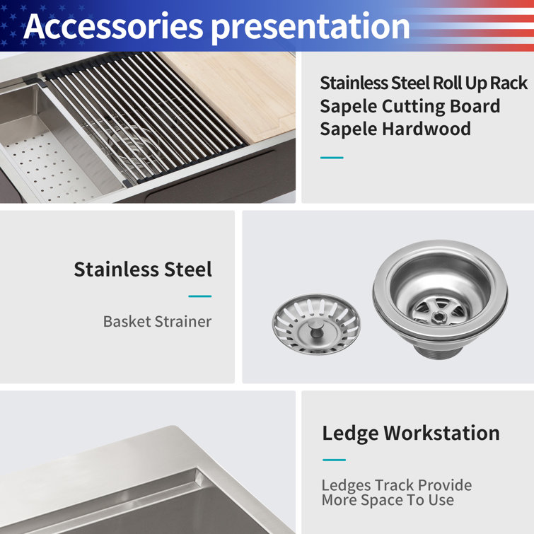 25'' Stainless Steel Drop-In Single Bowl Kitchen Sink with Accessories