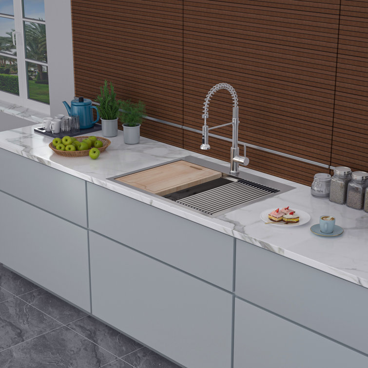 25'' Stainless Steel Drop-In Single Bowl Kitchen Sink with Accessories