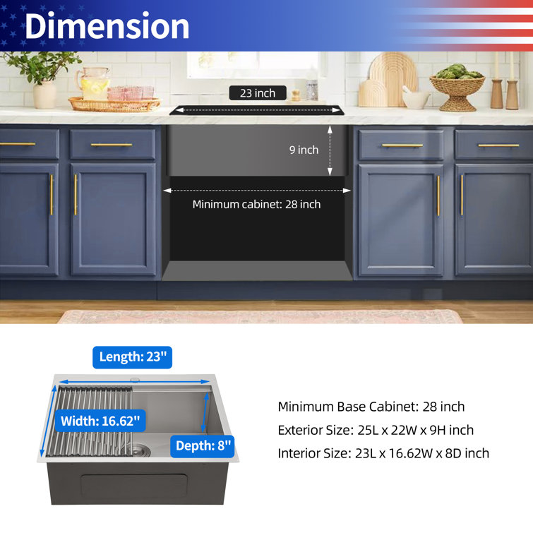 25'' Stainless Steel Drop-In Single Bowl Kitchen Sink with Accessories