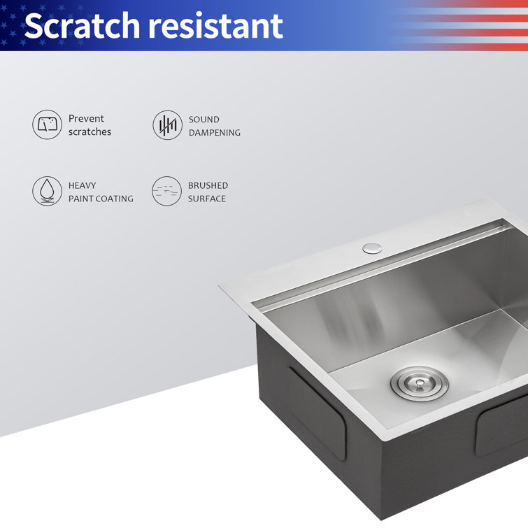 25'' Stainless Steel Drop-In Single Bowl Kitchen Sink with Accessories