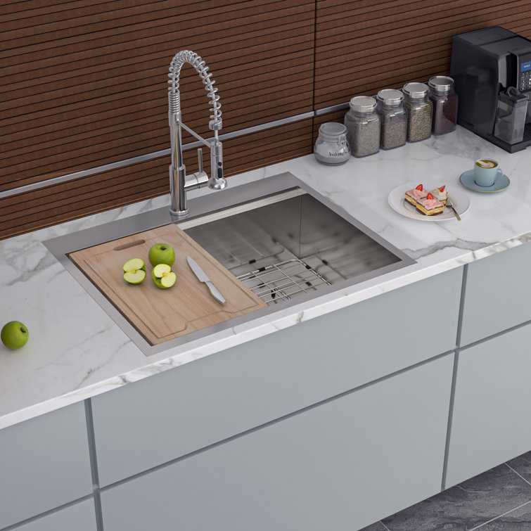 25'' Stainless Steel Drop-In Single Bowl Kitchen Sink with Accessories