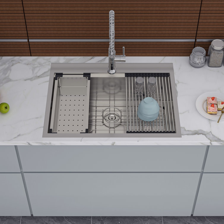 25'' Stainless Steel Drop-In Single Bowl Kitchen Sink with Accessories
