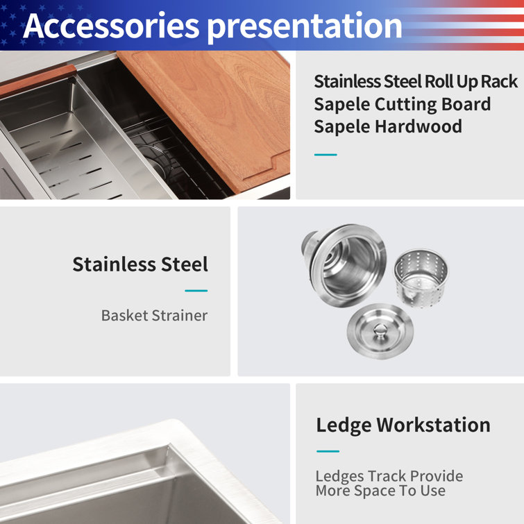 33'' Stainless Steel Single Bowl Kitchen Sink with Accessories