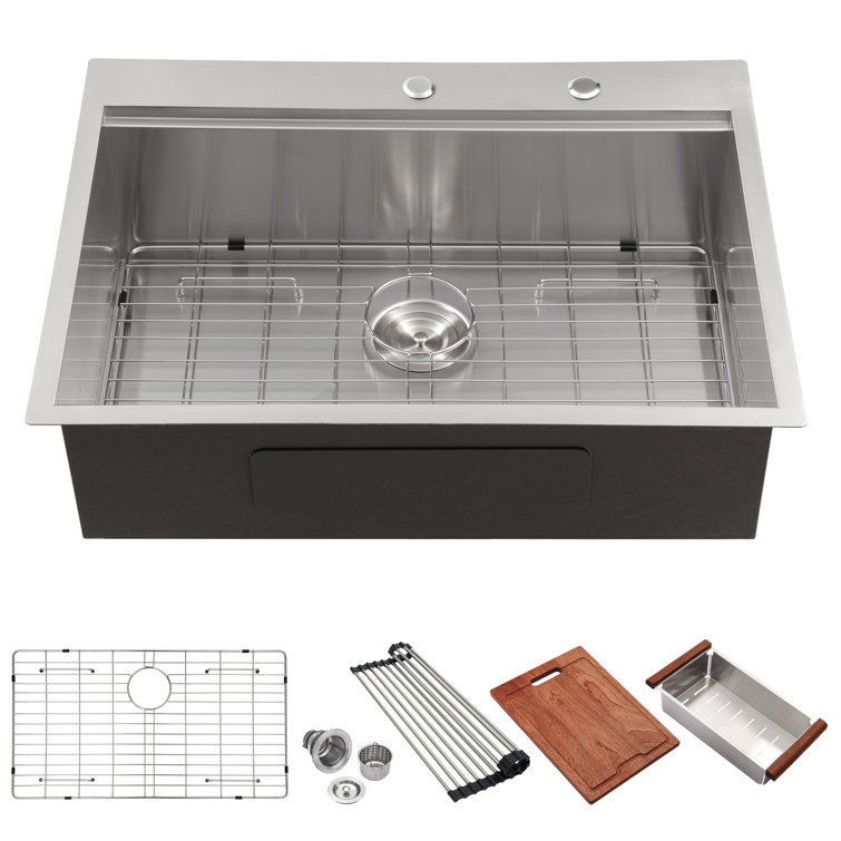 30" Stainless Steel Brushed Single Bowl Workstation Sink