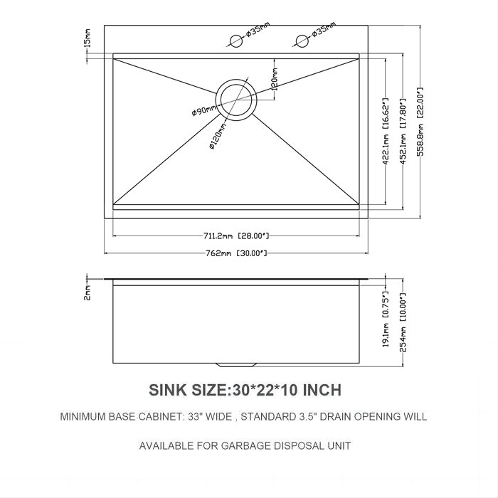 30" Stainless Steel Brushed Single Bowl Workstation Sink