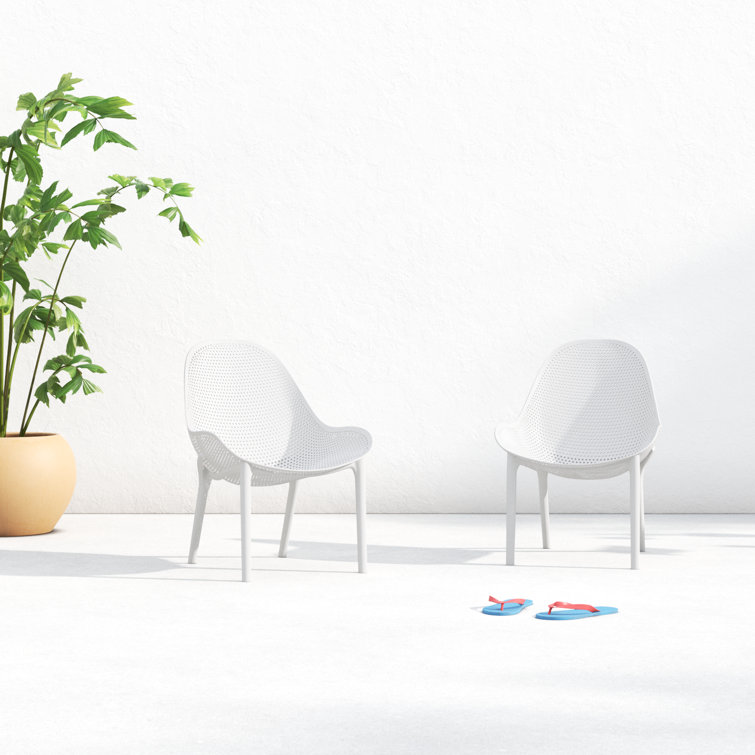 White Armless Plastic Outdoor Lounge Chairs, Set of 2
