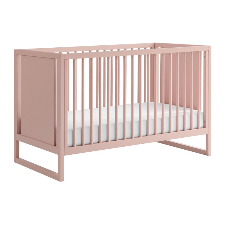Blush Pink Convertible Baby Crib with Adjustable Heights
