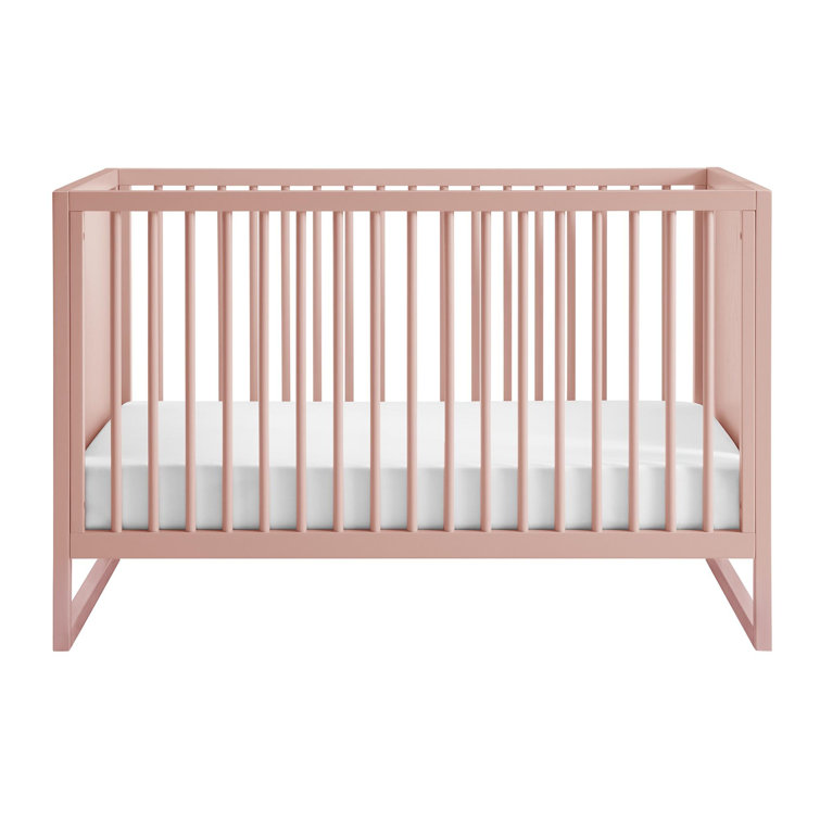 Blush Pink Convertible Baby Crib with Adjustable Heights