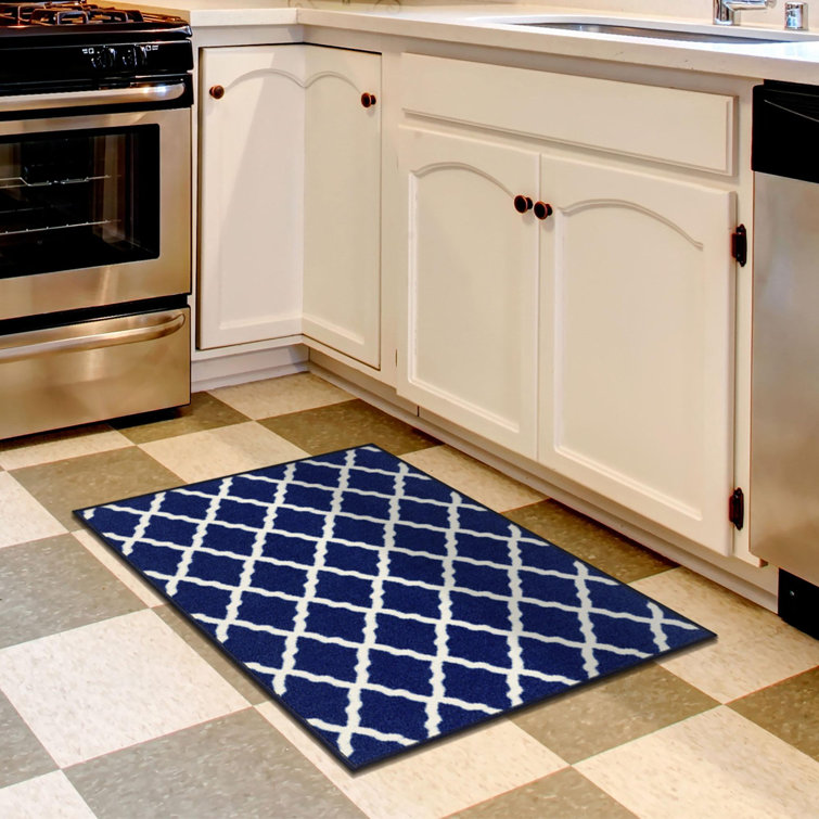 Navy and Ivory Synthetic Trellis Non-Slip Area Rug, 2'3" x 3'