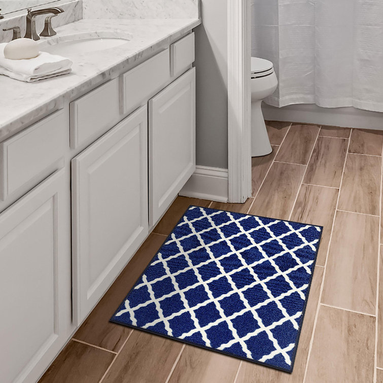 Navy and Ivory Synthetic Trellis Non-Slip Area Rug, 2'3" x 3'