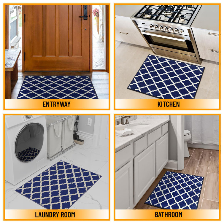 Navy and Ivory Synthetic Trellis Non-Slip Area Rug, 2'3" x 3'