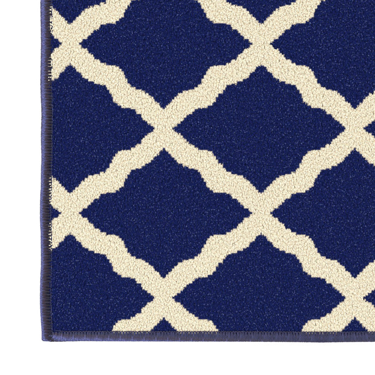 Navy and Ivory Synthetic Trellis Non-Slip Area Rug, 2'3" x 3'