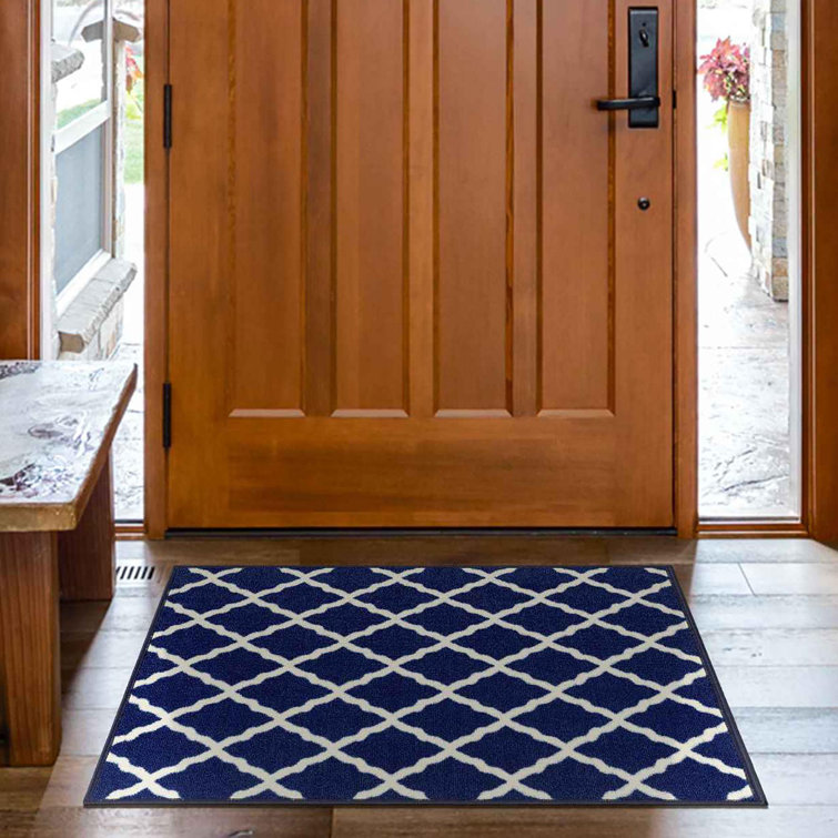 Navy and Ivory Synthetic Trellis Non-Slip Area Rug, 2'3" x 3'