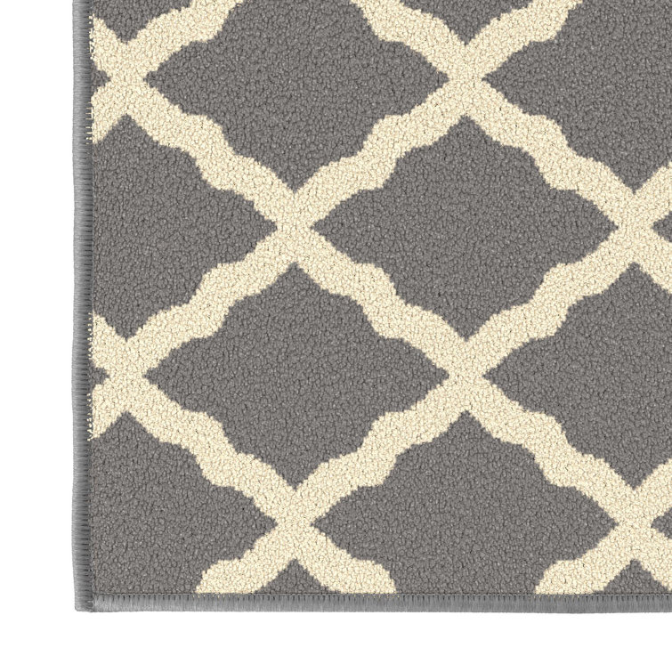 Gray and White Washable Non-Slip Trellis Area Rug
