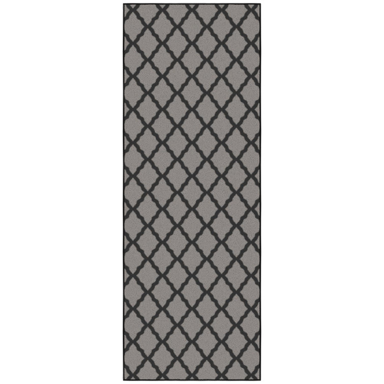 Dark Gray Washable Non-Slip Trellis Runner Rug