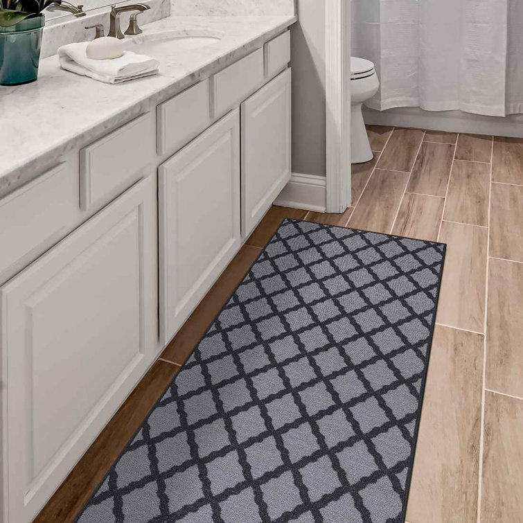 Dark Gray Washable Non-Slip Trellis Runner Rug