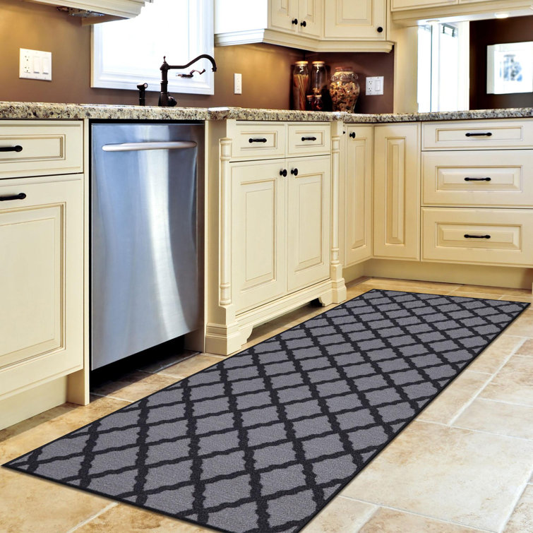 Dark Gray Washable Non-Slip Trellis Runner Rug