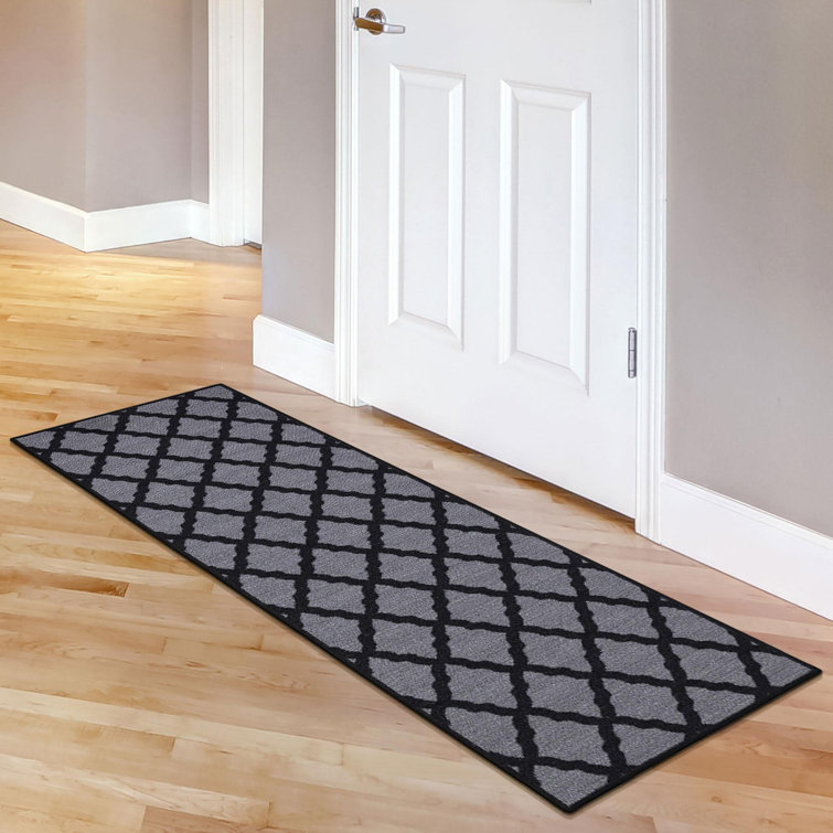 Dark Gray Washable Non-Slip Trellis Runner Rug