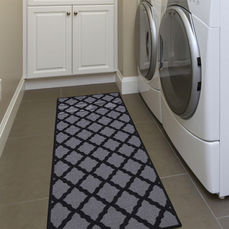 Dark Gray Washable Non-Slip Trellis Runner Rug