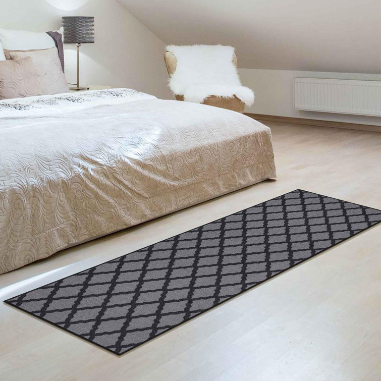 Dark Gray Washable Non-Slip Trellis Runner Rug