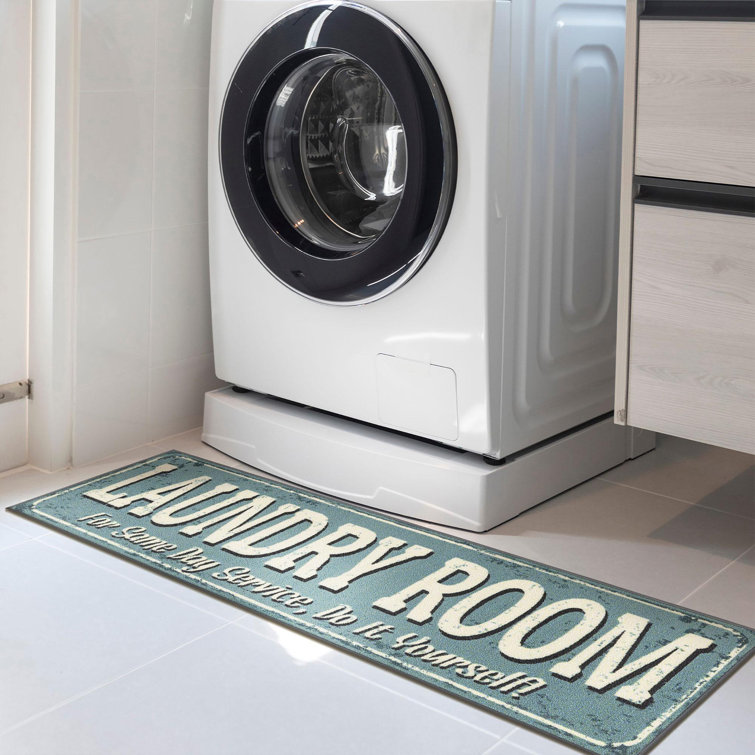 Baby Blue Rubberback Rectangular Laundry Room Runner Rug