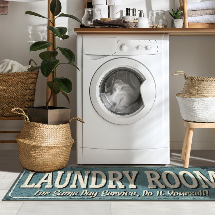 Baby Blue Rubberback Rectangular Laundry Room Runner Rug