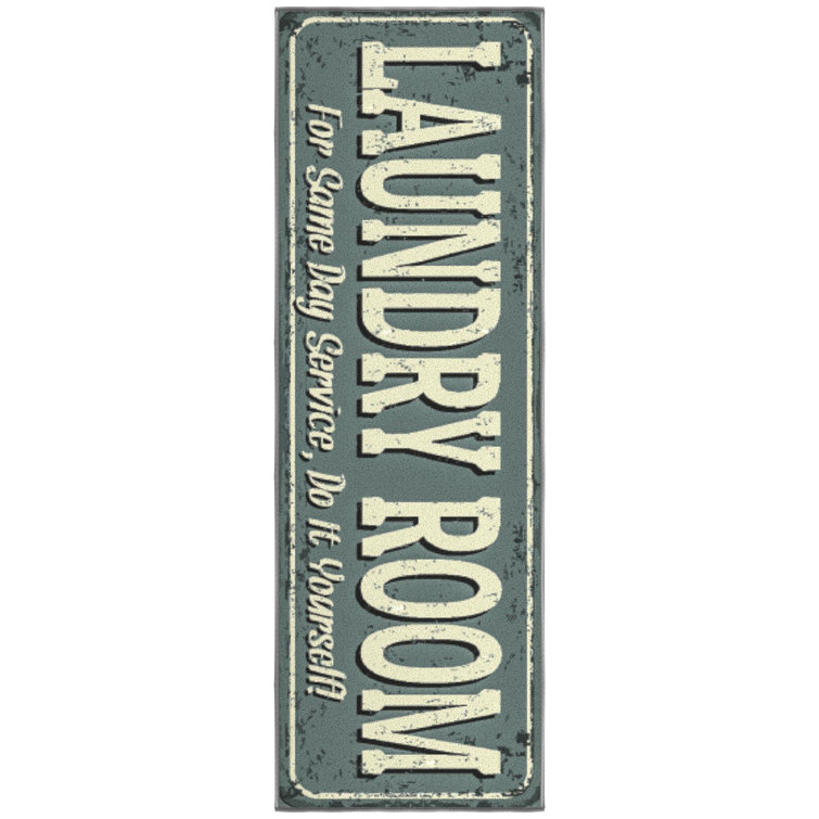 Baby Blue Rubberback Rectangular Laundry Room Runner Rug