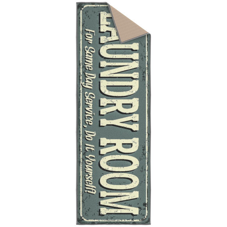 Baby Blue Rubberback Rectangular Laundry Room Runner Rug