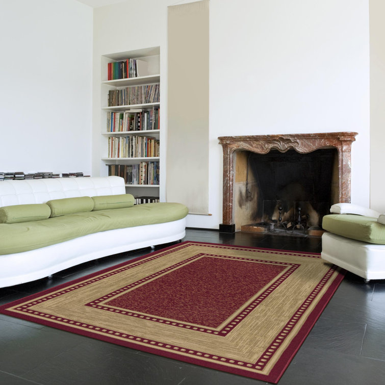 Red and Beige Synthetic Non-Slip Washable Area Rug 5' x 7'