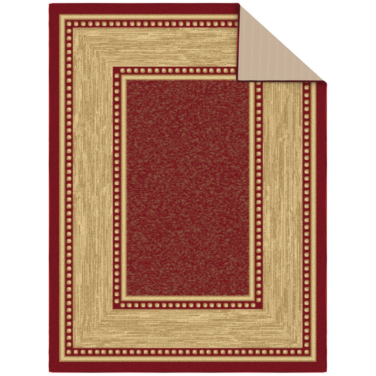 Red and Beige Synthetic Non-Slip Washable Area Rug 5' x 7'
