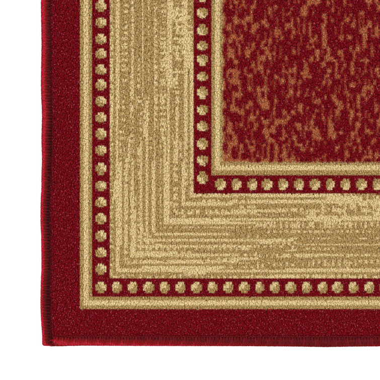Red and Beige Rectangular Non-Slip Washable Area Rug