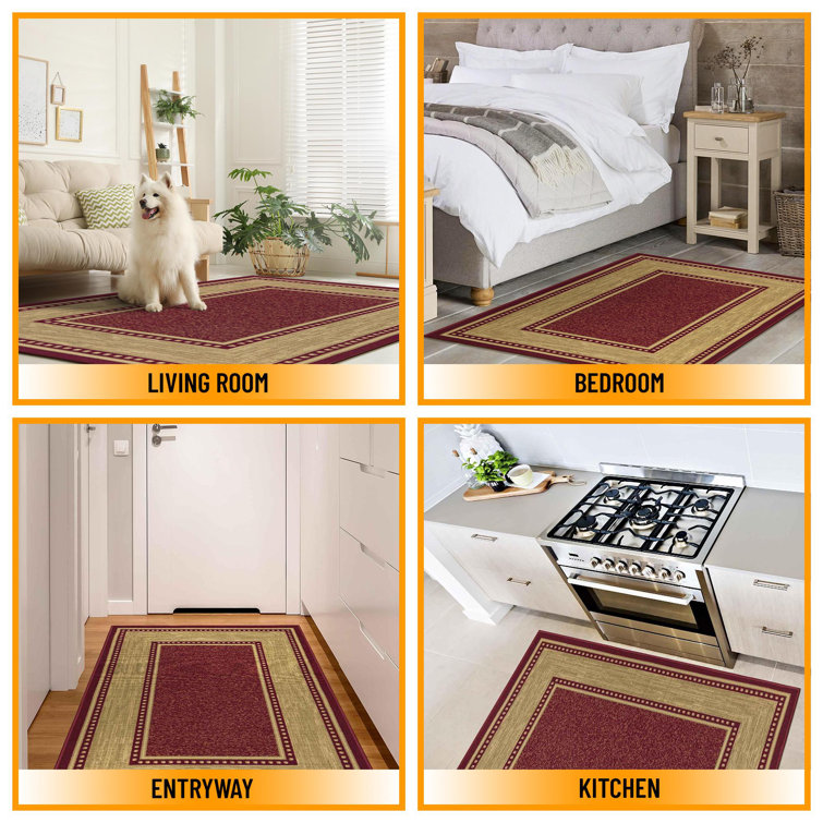 Red and Beige Synthetic Non-Slip Washable Area Rug 5' x 7'