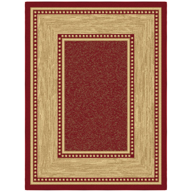 Red and Beige Synthetic Non-Slip Washable Area Rug 5' x 7'