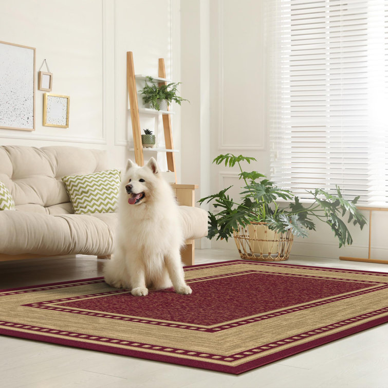 Red and Beige Rectangular Non-Slip Washable Area Rug