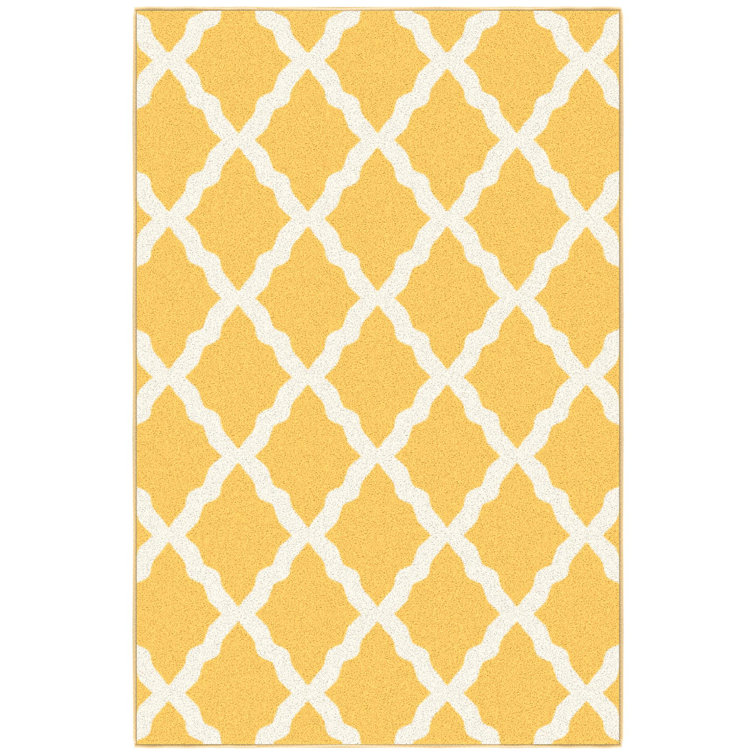 Yellow and White Moroccan Trellis Washable Kids Rug