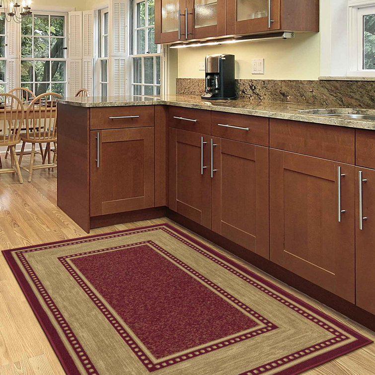 Red and Beige Rectangular Non-Slip Washable Area Rug