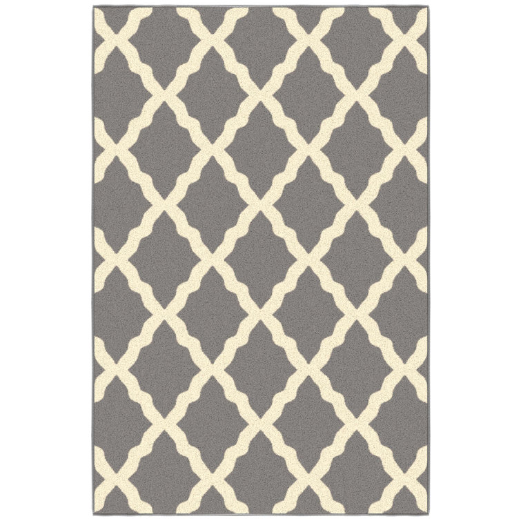 Gray and White Washable Non-Slip Trellis Area Rug