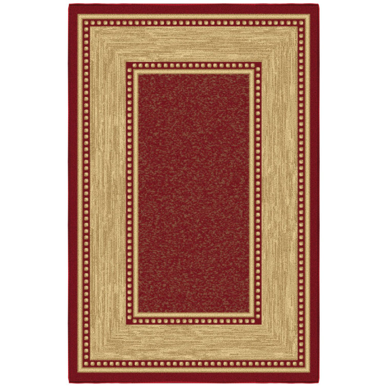 Red and Beige Rectangular Non-Slip Washable Area Rug