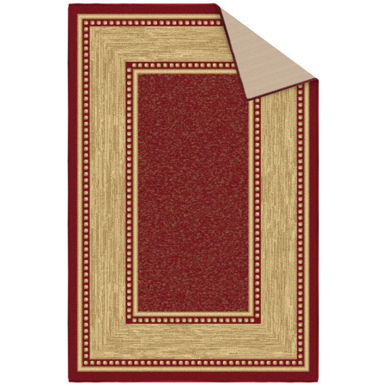 Red and Beige Rectangular Non-Slip Washable Area Rug