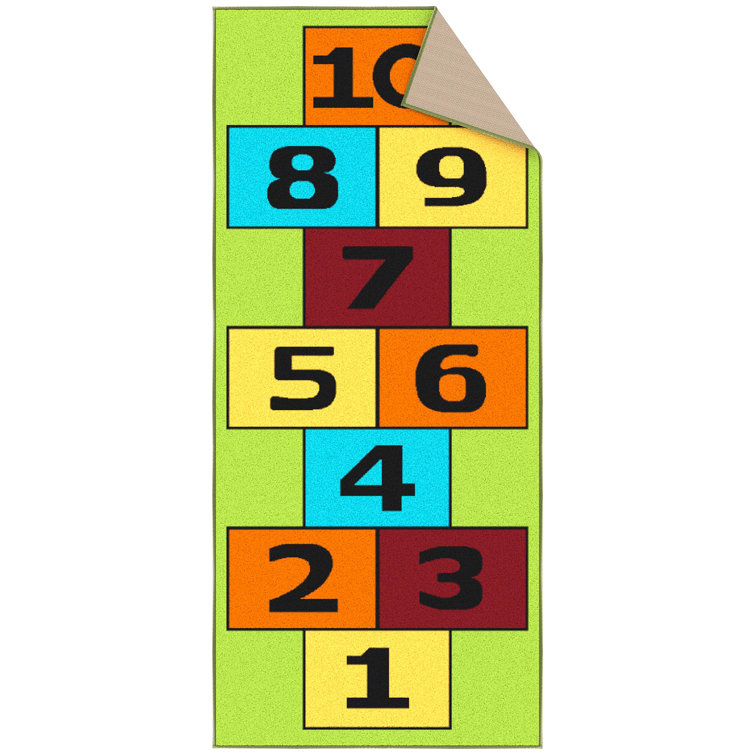 Green Educational Hopscotch Non-Slip Kids Runner Rug