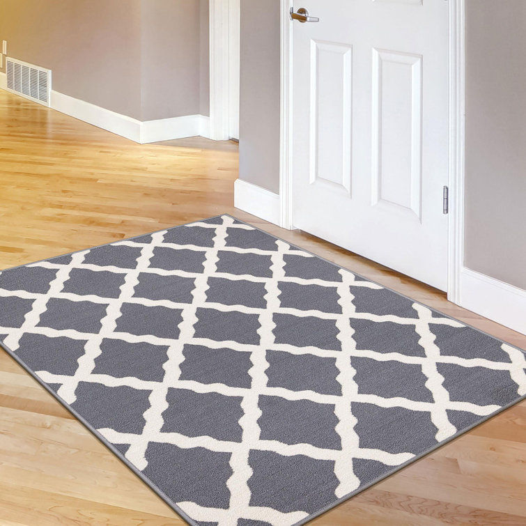 Gray and White Washable Non-Slip Trellis Area Rug