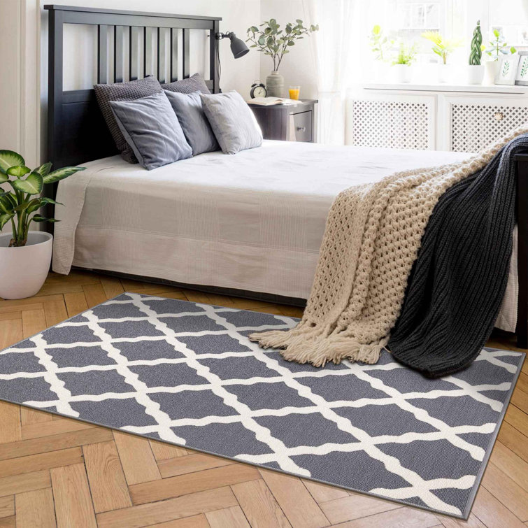 Gray and White Washable Non-Slip Trellis Area Rug
