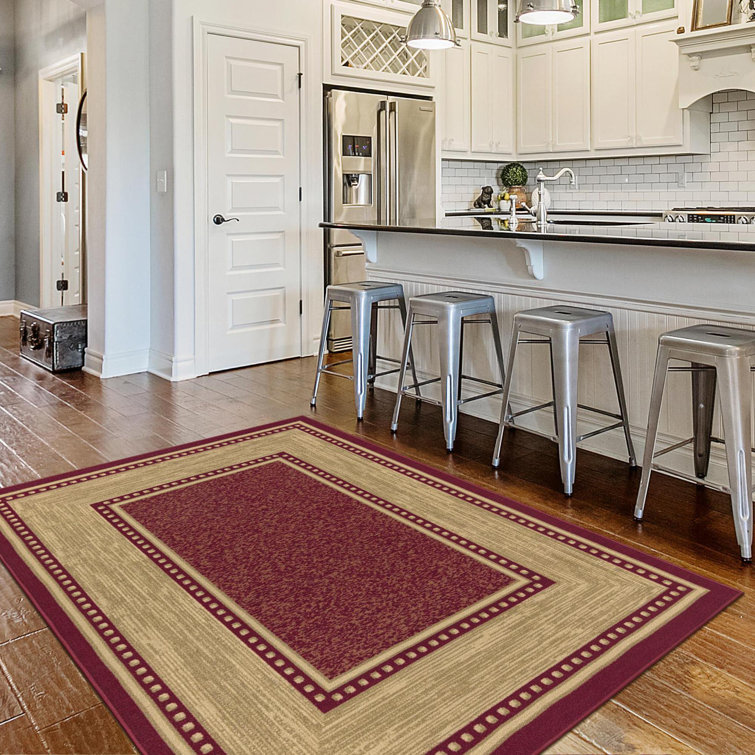 Red and Beige Synthetic Non-Slip Washable Area Rug 5' x 7'