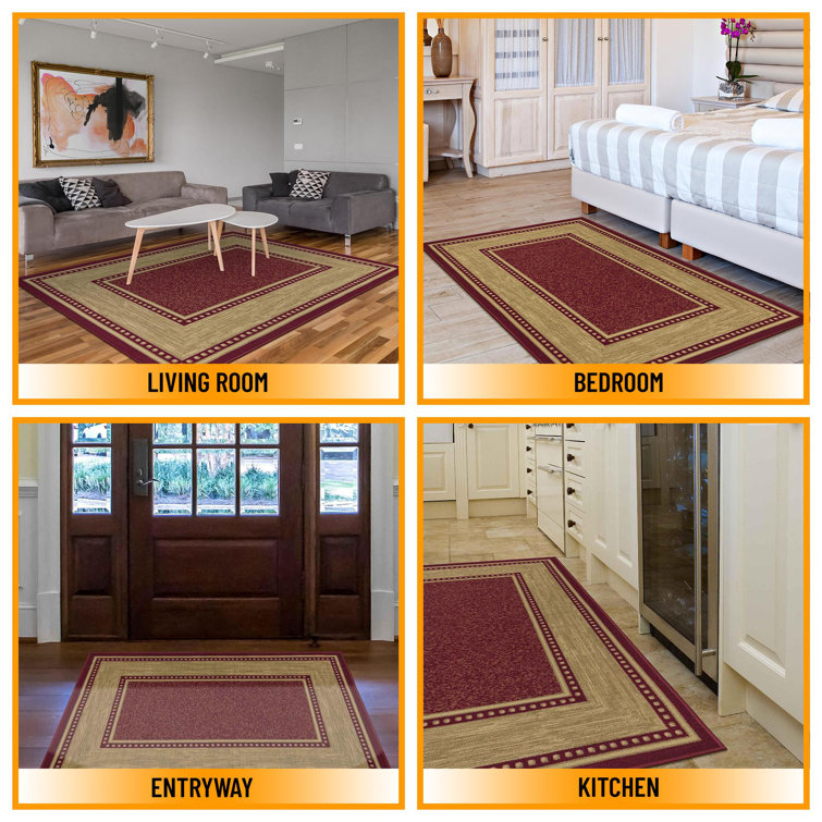 Red and Beige Rectangular Non-Slip Washable Area Rug
