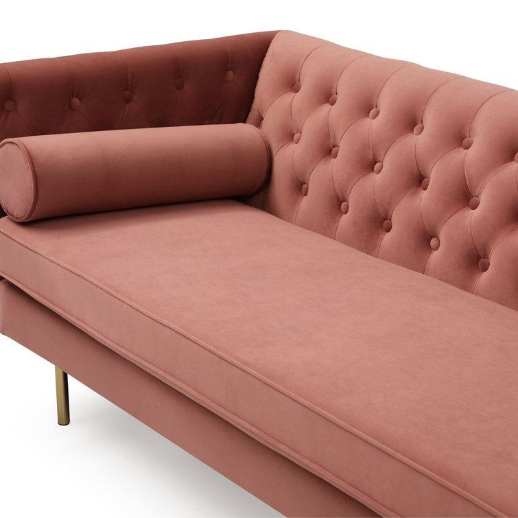 Blush Pink Velvet Chesterfield Sofa with Rolled Arms