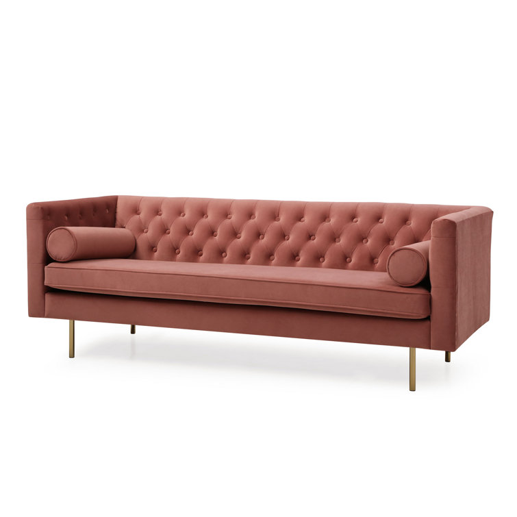 Blush Pink Velvet Chesterfield Sofa with Rolled Arms