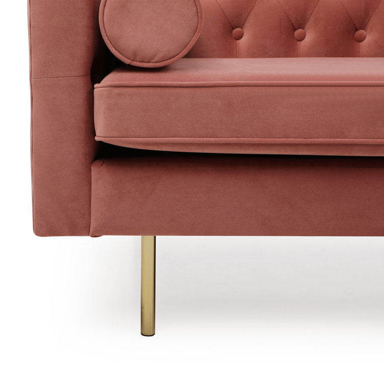 Blush Pink Velvet Chesterfield Sofa with Rolled Arms